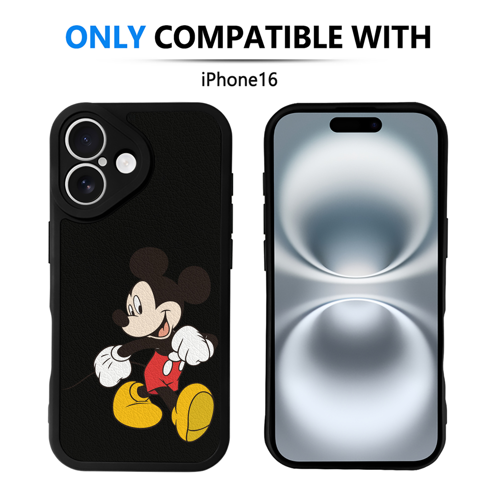 （画像用） ミッキーマウス Mickey Mouse 【iPhone 16シリーズ対応】シリコンスマホケース（レザー調） 材質：シリコン